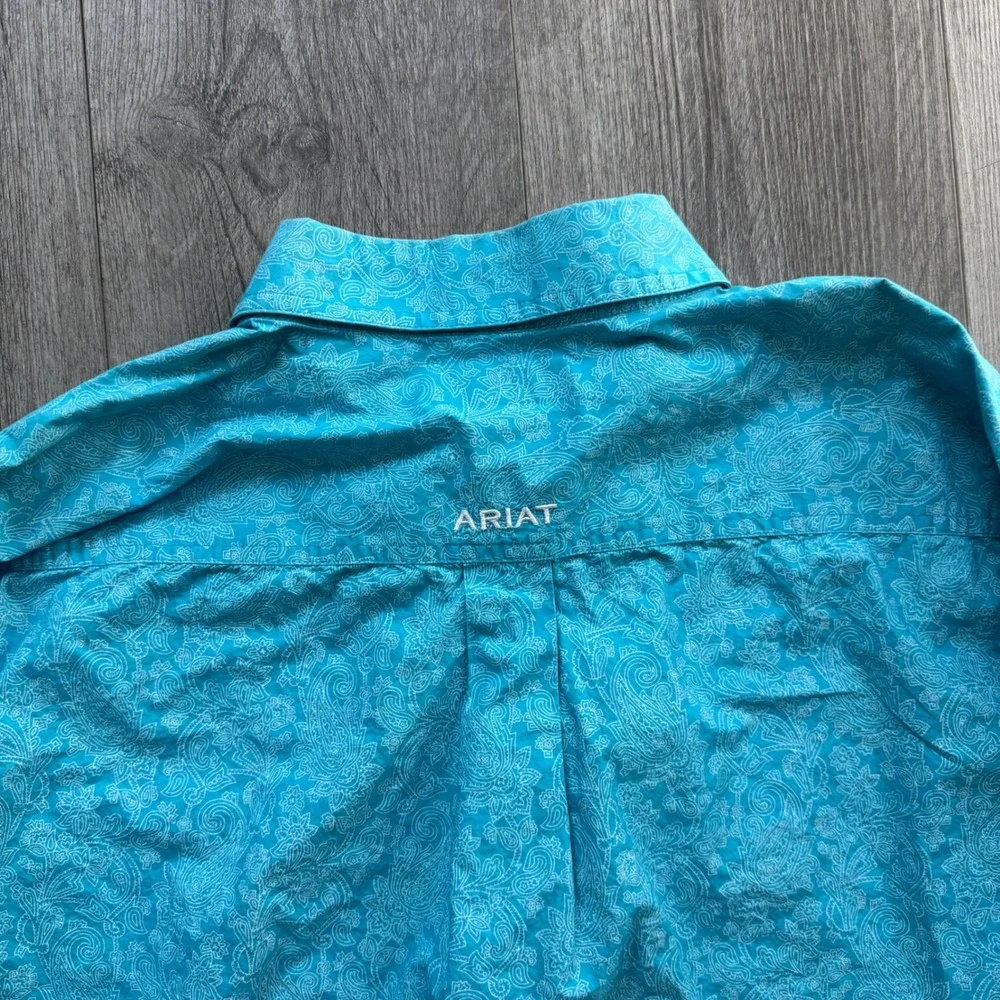 Ariat Mens XXL Turquoise Paisley Button Down Western Shirt Long Sleeve Vietnam